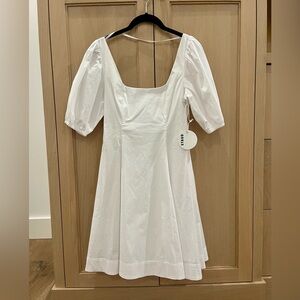 STAUD White Square-Neck Puff Sleeve Mini Dress